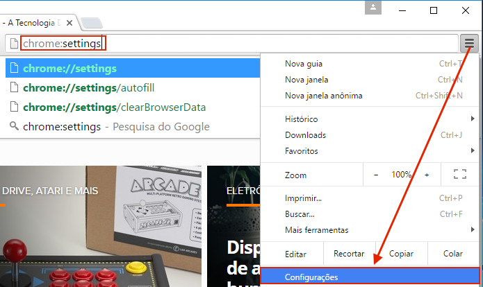 Acessando as configurações do Google Chrome (Foto: Reprodução/Edivaldo Brito)