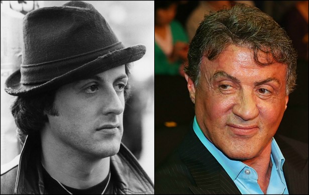 Inesquecível como Rambo e Rocky, Sylvester Stallone estava no auge na foto à esquerda, feita em 1980, quando ele tinha 34 anos. Atualmente, o nova-iorquino tem o dobro daquela idade: 68 anos. (Foto: Getty Images)
