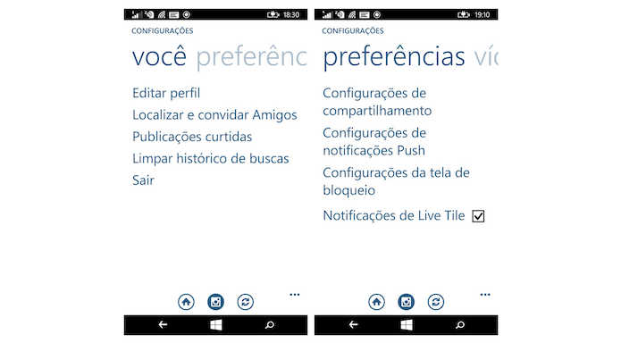 Preferências do Instagram Beta para Windows Phone (Foto: Reprodução/Marvin Costa)