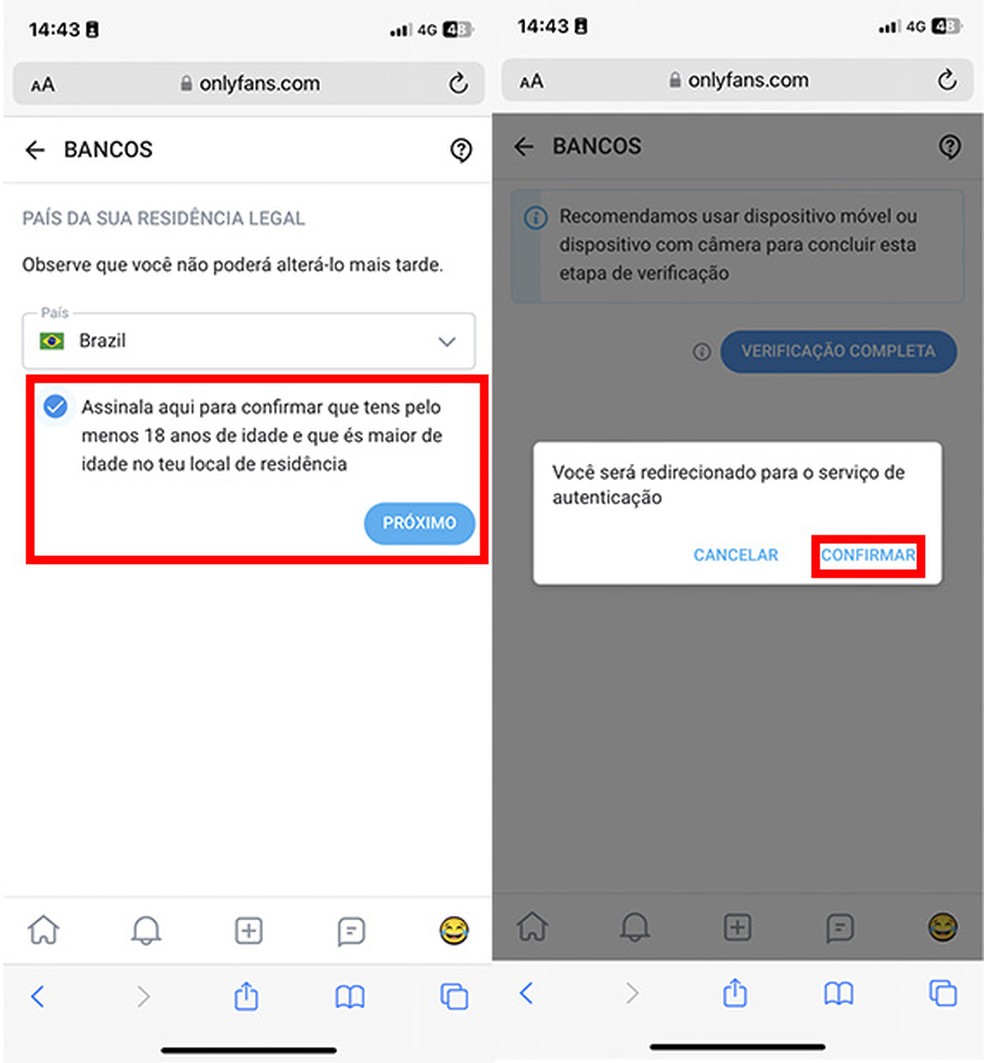 Ao migrar para a conta de criador no OnlyFans, você vai precisar confirmar sua identidade — Foto: Reprodução/TechTudo