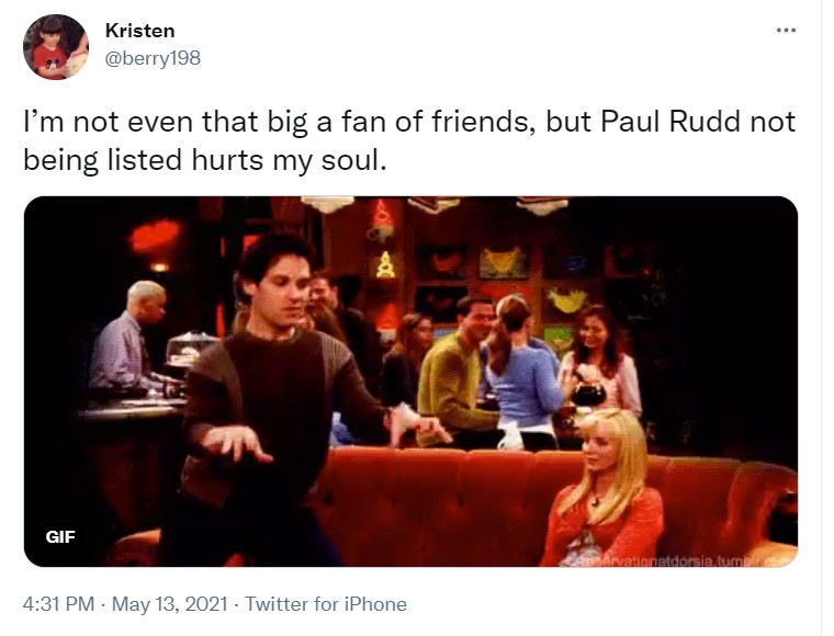 Fãs criticaram ausência de Paul Rudd no elenco da reunião de Friends (Foto: Reprodução / Twitter)