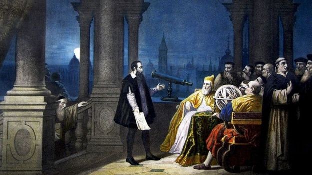 BBC: Galileu mostrando o telescópio a Leonardo Donato, dirigente de Veneza, em pintura de H.J. Detouche (Foto: GETTY IMAGES)