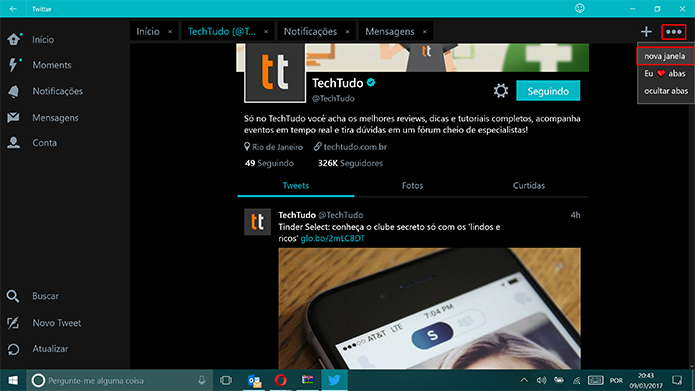 Usuário pode abrir mais de uma janela do aplicativo do Twitter no Windows 10 (Foto: Reprodução/Elson de Souza)