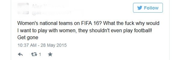 Usuários do Twitter fazem críticas machistas sobre times feminos do Fifa 16 (Foto: Reprodução/Twitter)