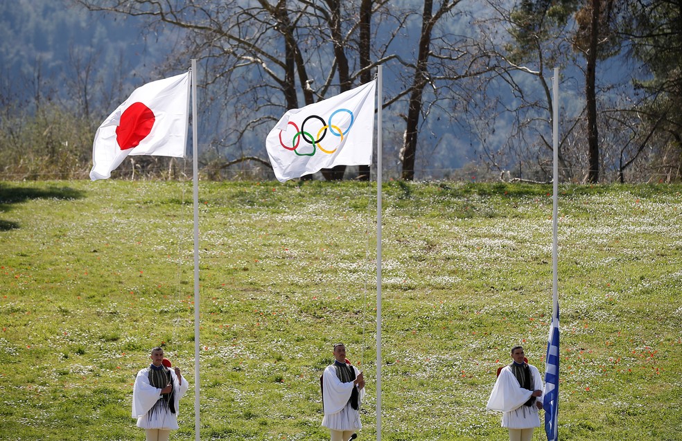 Cerimônia de acendimento da tocha olímpica dos Jogos de Tóquio — Foto: Reuters