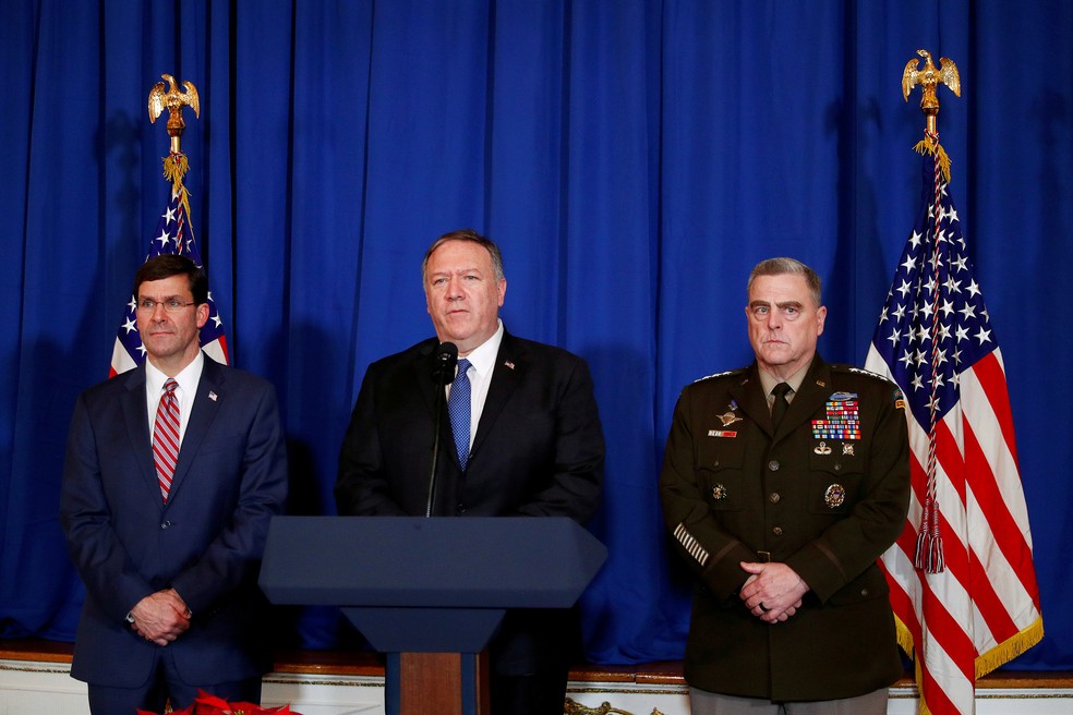 Mike Pompeo durante entrevista coletiva no dia 1 de janeiro de 2020 — Foto: Tom Brenner/Reuters