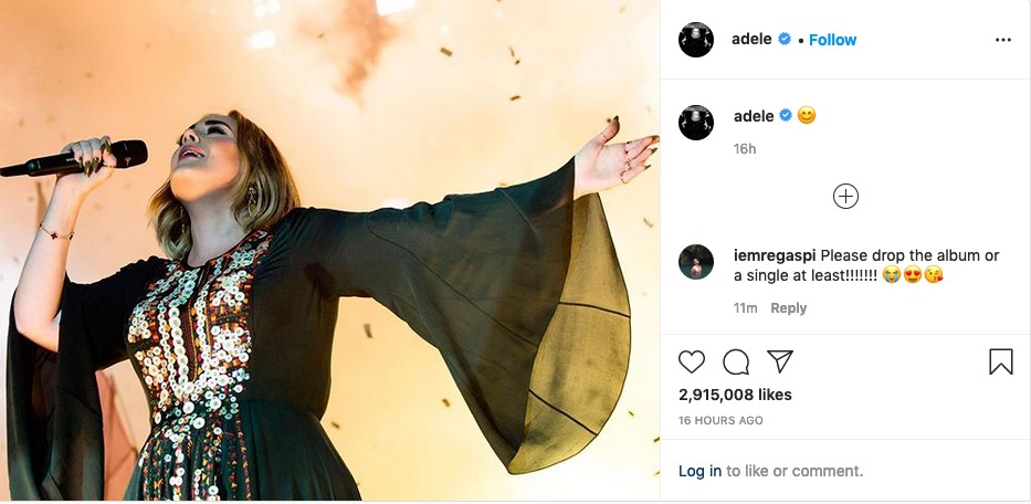 O post da cantora Adele celebrando o show feito por ela em 2016 no Festival de Glastonbury (Foto: Instagram)