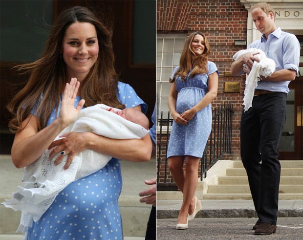 Kate Middleton escolheu um vestido de poás para a saída da maternidade com seu primeiro filho (Foto: Getty Images)