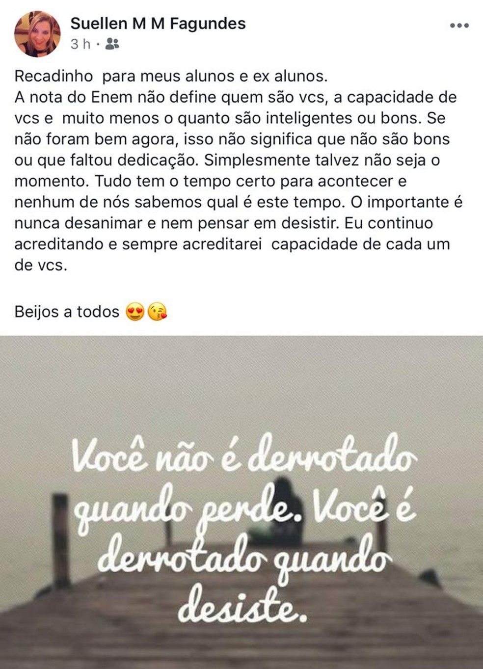 Professora usa redes sociais em MS para incentiva alunos atuais e antigos — Foto: Redes sociais/Reprodução