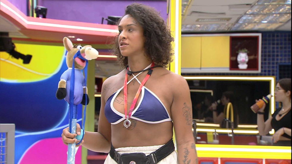 Linn da Quebrada, do BBB 22, fala sobre desempenho de Jade Picon nas provas: 'Única mulher que deu o nome até agora' — Foto: Globo