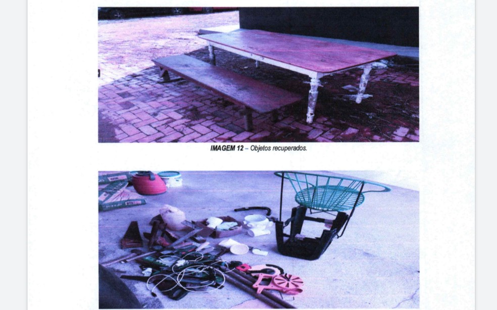 Polícia conseguiu recuperar material de construção, mesa, caixa de som, entre outros pertences  — Foto: Arquivo/Polícia Civil