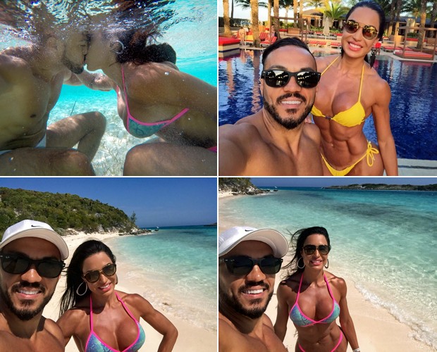 Belo faz selfie de beijo e registra pose sexy de Gracyanne em