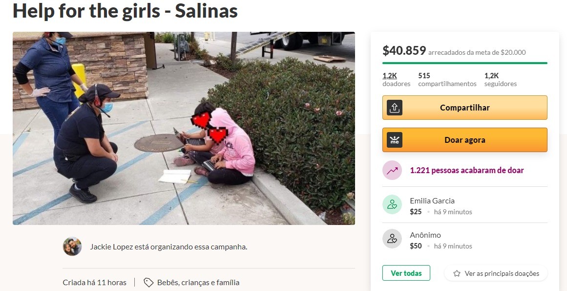 Vaquinha online para ajudar família de crianças que usavam Wi-Fi na rua já passa dos 40 mil dólares (Foto: Reprodução )