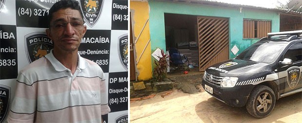 Após a prisão de Francisco de Assis Júnior, policiais fizeram buscas na casa do suspeito, em Macaíba (Foto: Divulgação/Polícia Civil e Felipe Gibson/G1)