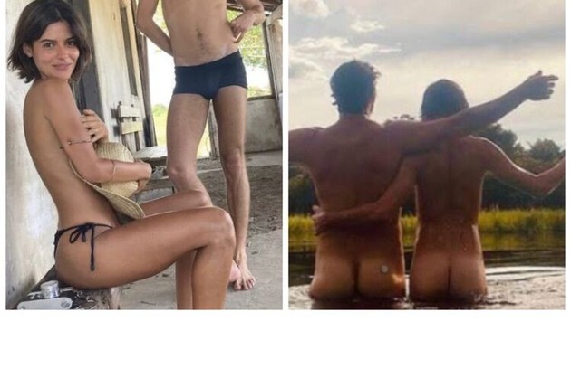 José Loreto e Jesuíta Barbosa tomaram um banho de rio nus. Julia Dalavia postou uma foto de topless (Foto: Reprodução)