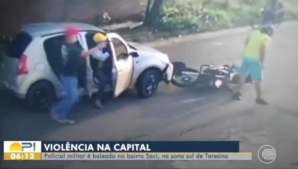 Policial militar é baleado no braço após ser perseguido na Av. Maranhão, em Teresina — Foto: Reprodução/TV Clube
