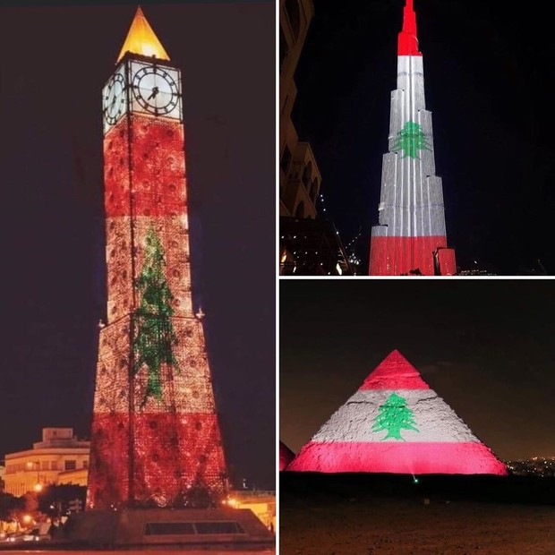 Monumentos pelo mundo ganham as cores da bandeira do Líbano após explosão trágica (Foto: Reprodução/Instagram)