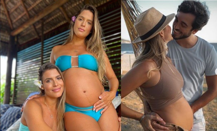 Branca Feres, que está grávida de Gustavo Frota, disse que tem sentido a bebê Nicole mais perto de suas costelas
