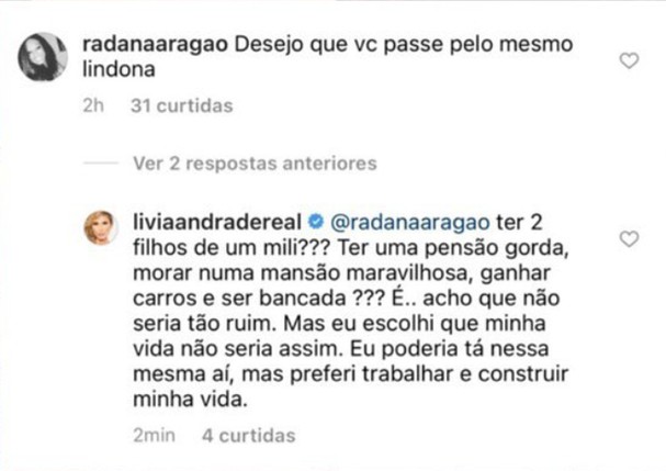 Livia Andrade rebate seguidora (Foto: Reprodução/Instagram)