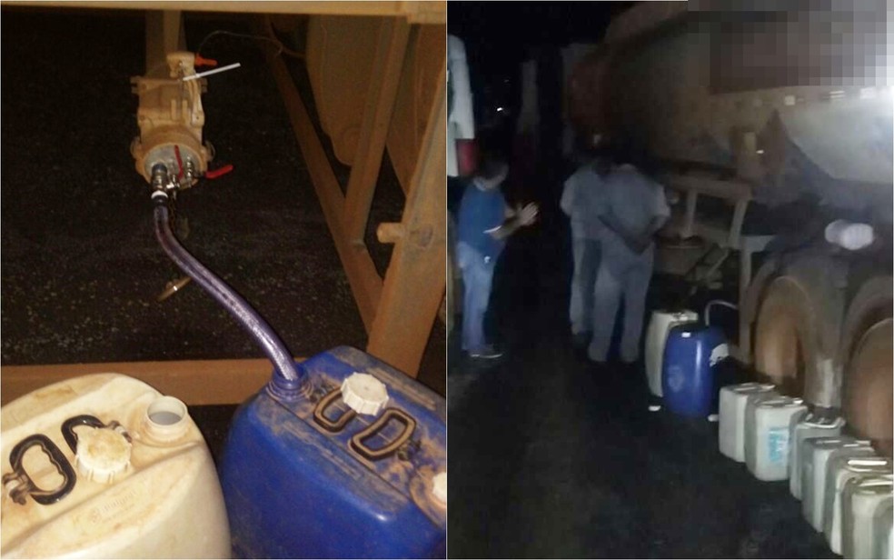 Polícia diz que dupla usava 'chupa-cabra' paar retirar combustíveis de caminhões e colocar em tambores (Foto: Divulgação/Polícia Civil)