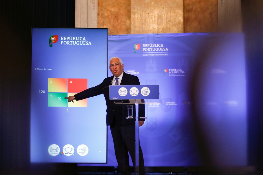 Premiê António Costa anuncia plano português de flexibilização do lockdown em Lisboa — Foto: Reuters/Pedro Nunes