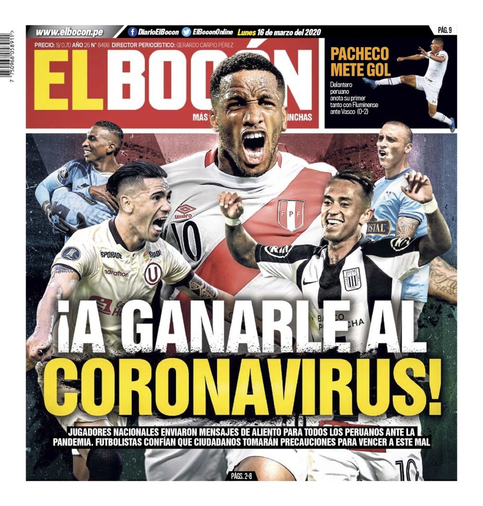 Jornal peruano, "Él Bocón", repercute primeiro gol de Pacheco pelo Fluminense — Foto: Reprodução