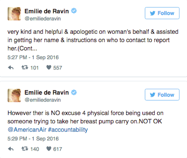 As mensagens publicadas pela atriz Emilie de Ravin (Foto: Twitter)
