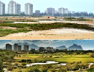 Perspectiva campo de golfe Jogos Olímpicos de 2016 antes e depois (Foto: Editoria de Arte)