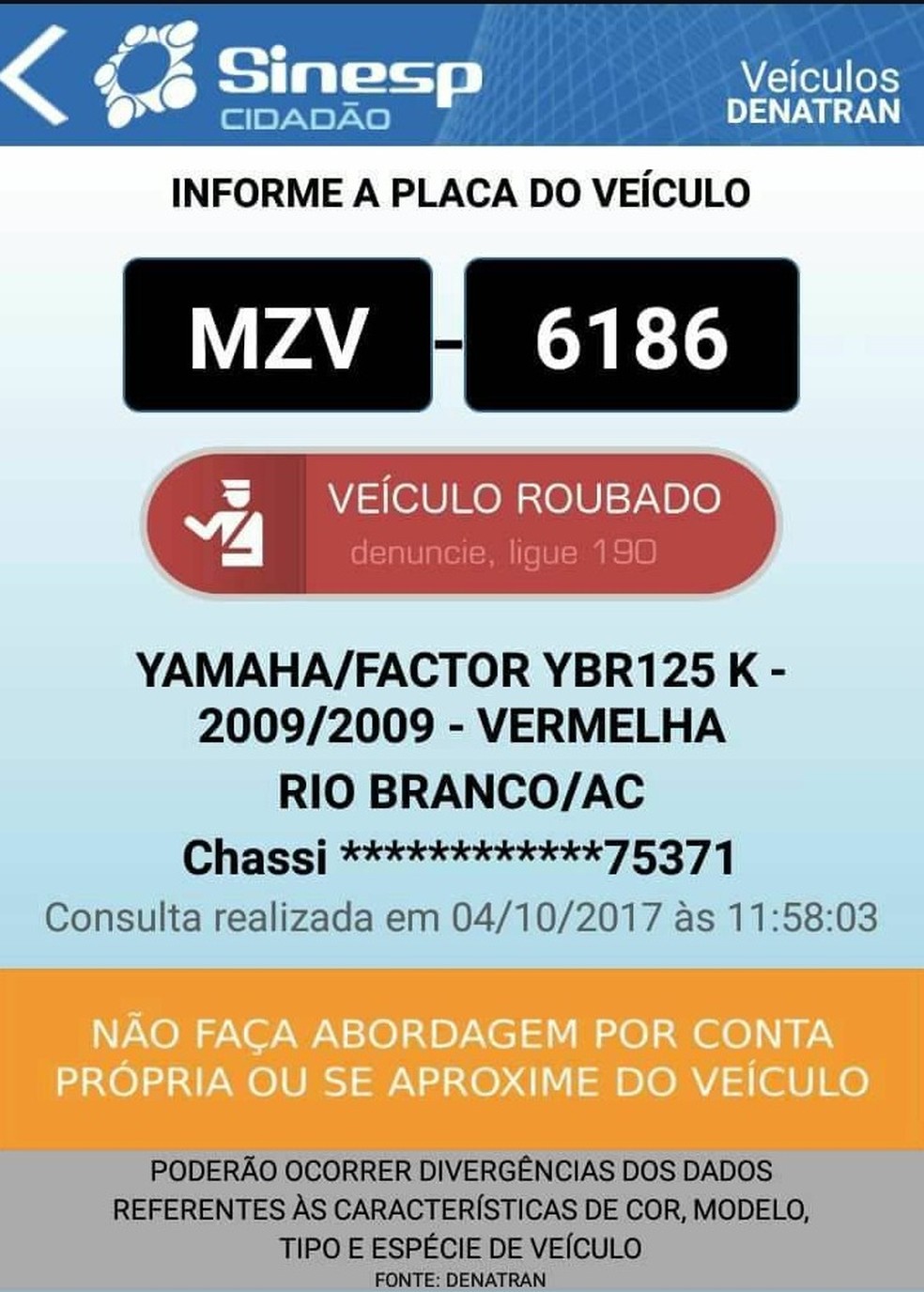 Moto foi furtada quando estava estacionada perto de uma universidade de Rio Branco (Foto: Reprodução)