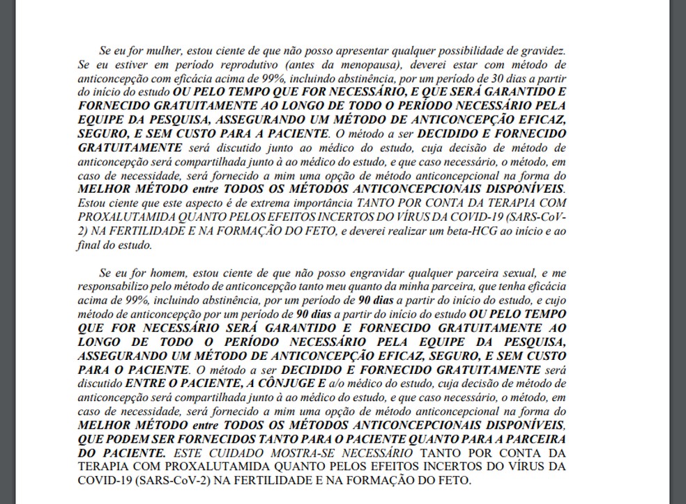 Já o documento enviado ao MPF apresentava recomendação contra a participação de grávidas. — Foto: Reprodução