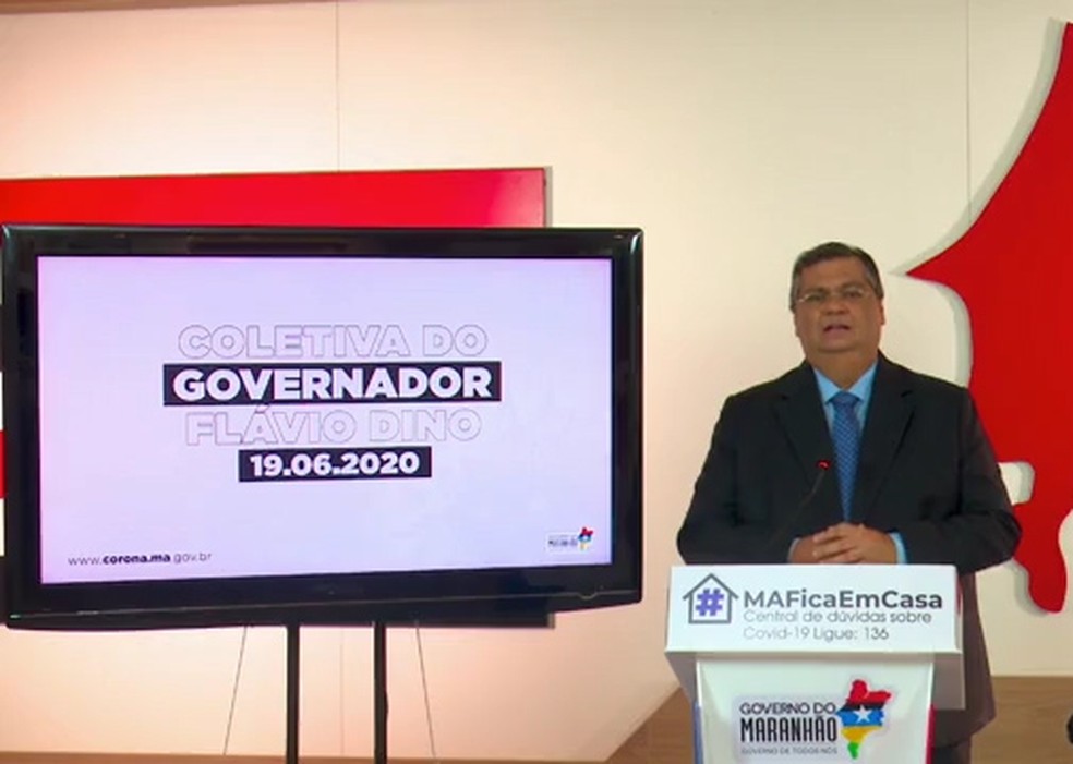 Governador do Maranhão, Flávio Dino (PCdoB), anuncia novas medidas de combate ao coronavírus em entrevista coletiva virtual. — Foto: Reprodução/Redes sociais