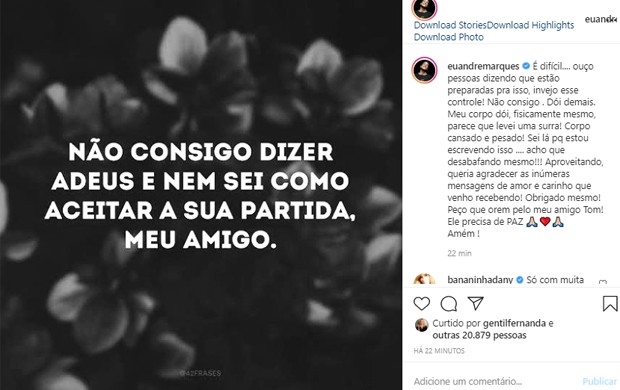 André Marques fala de luto por Tom Veiga (Foto: Reprodução/Instagram)