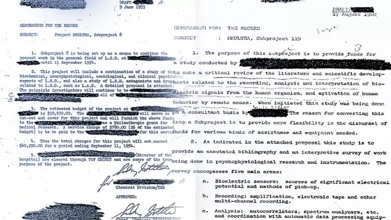 Documentos da CIA sobre o projeto MK-Ultra. (Foto: BBC News)