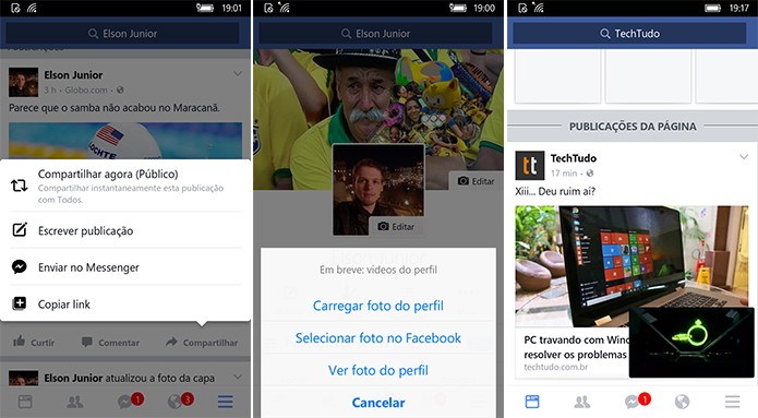 Facebook para Windows 10 Mobile agora pode trocar fotos de perfil e de capa (Foto: Reprodução/Elson de Souza)