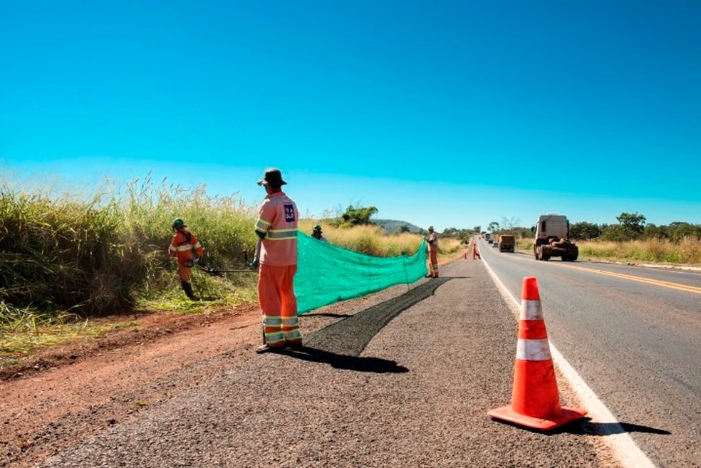 Serviço de conservação às margens da BR-040 — Foto: Via 040/Divulgação