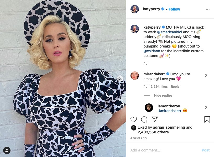 A foto de Katy Perry que recebeu o elogio e a declaração de amor de Miranda Kerr (Foto: Instagram)