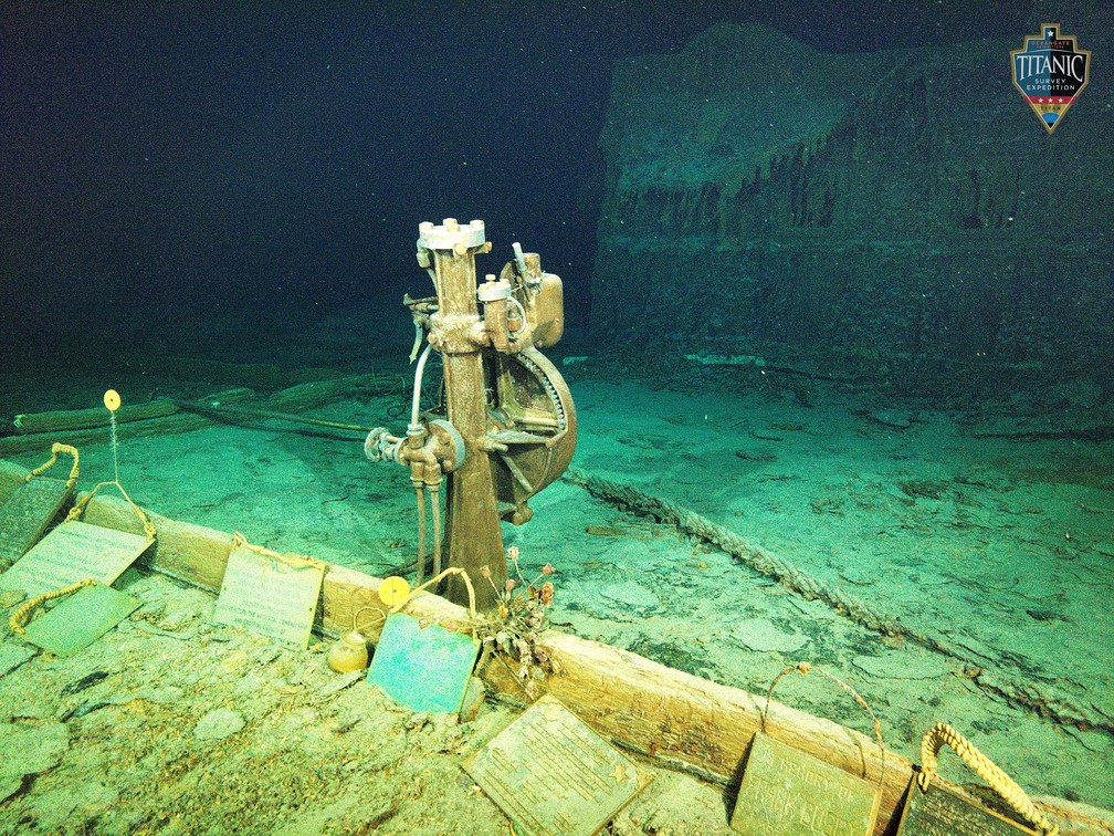 Imagem em alta definição mostra detalhes do navio Titanic, que naufragou em 1912 no Oceano Atlântico — Foto:  OceanGate Expeditions/Divulgação