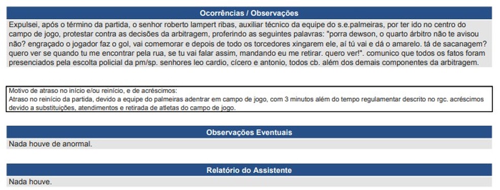 SÃºmula da partida entre Santos e Palmeiras, disputada no Pacaembu (Foto: ReproduÃ§Ã£o)