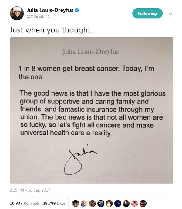 Comunicado de Julia Louis-Dreyfus (Foto: reprodução/ twitter)