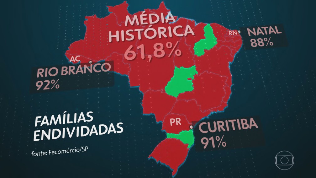 Endividamento de famílias no Brasil em 2021 — Foto: Reprodução/TV Globo