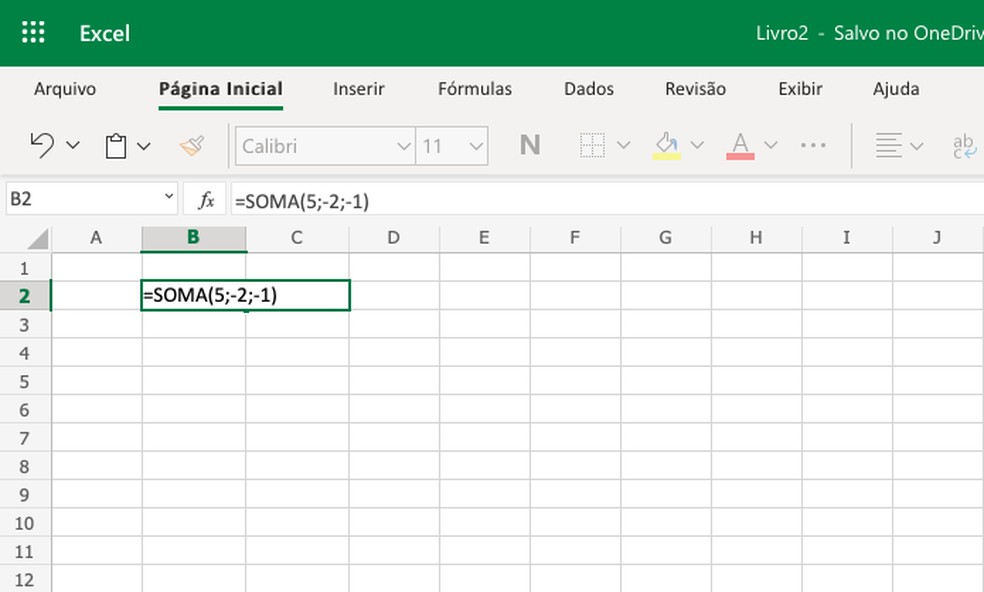 Usando o comando SOMA para subtrair no Excel — Foto: Reprodução/Helito Beggiora