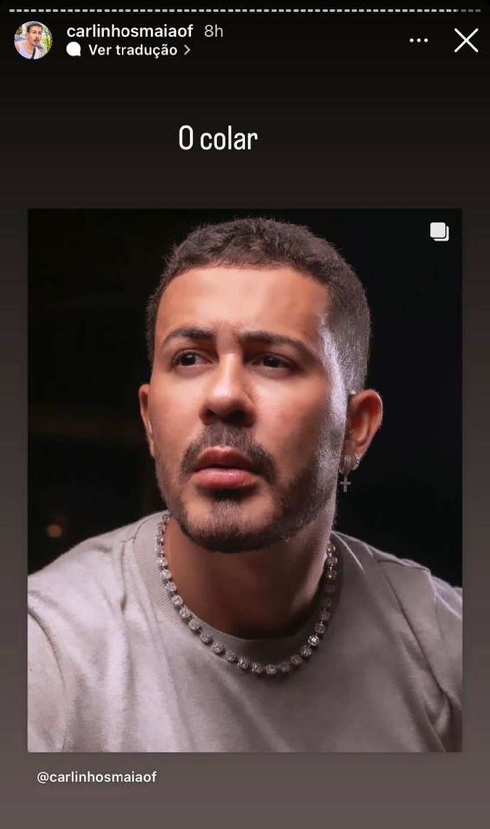 Carlinhos Maia divulga foto de colar de diamantes que foi furtado do seu apartamento em Maceió — Foto: Reprodução/Instagram