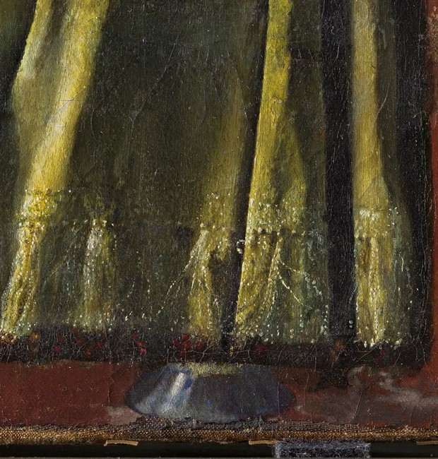 Pé da taça de vinho presente na pintura de Johannes Vermeer (Foto: Divulgação / Gemäldegalerie Alte Meister)