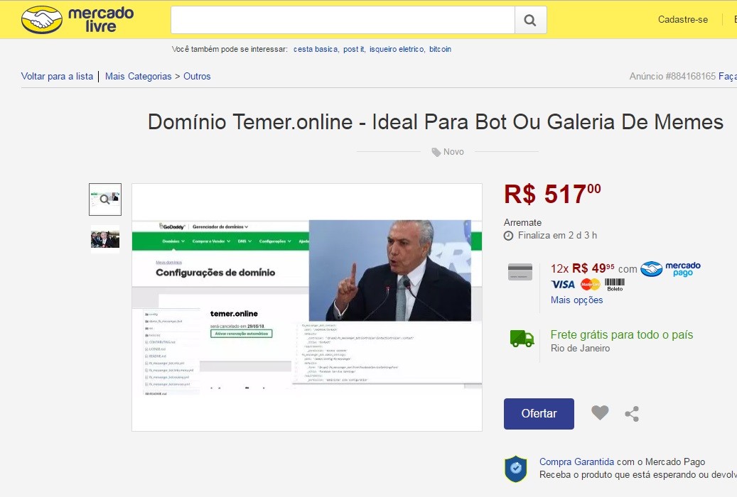 Endereço 'Temer.online' à venda