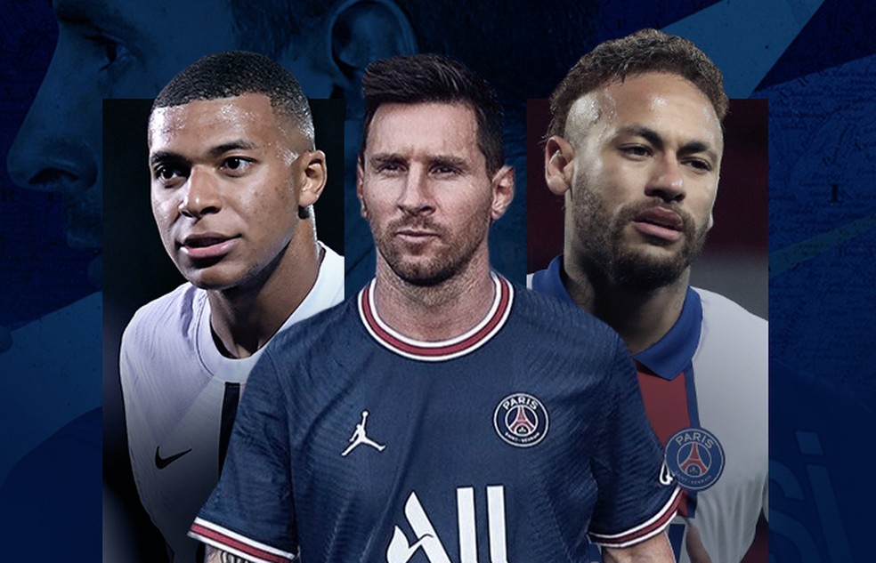 Carrossel - Messi, Neymar e Mbapp no PSG  Foto: Editoria de arte
