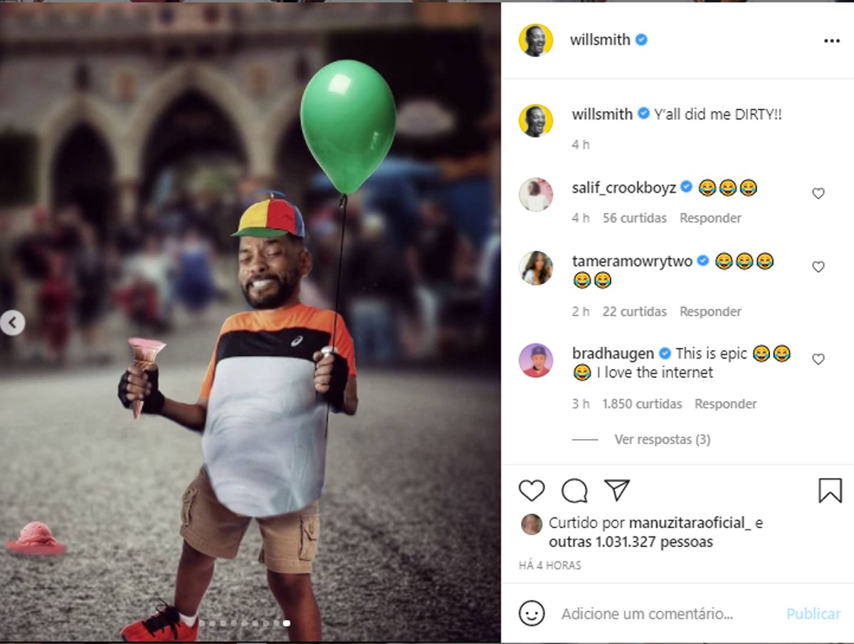 Will Smith vira meme e posta em seu Instagram (Foto: Reprodução/Instagram)