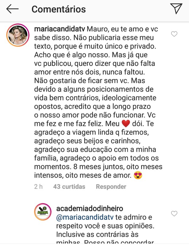 Mensagens de Maria Cândida (Foto: Reprodução/Instagram)