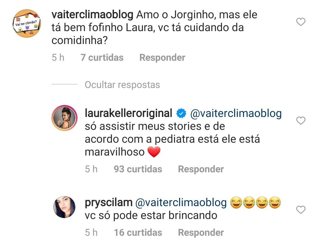 Laura Keller respondeu seguidor nos comentários (Foto: Reprodução/Instagram)