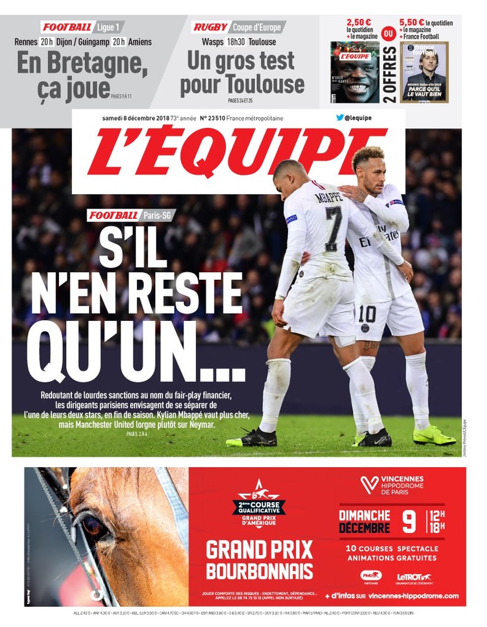 Capa do "L'Équipe" trata de possível venda de um dos astros — Foto: Reprodução
