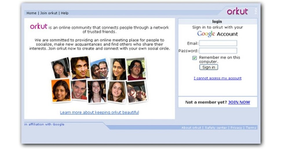 Orkut foi a primeira rede social de muitos brasileiros — Foto: Reprodução/Orkut